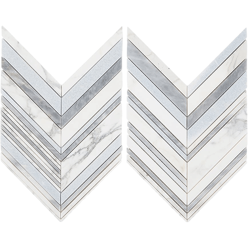 Cayuga Blue Celeste, Calacatta Gold and Aioni Grey Marble Tile