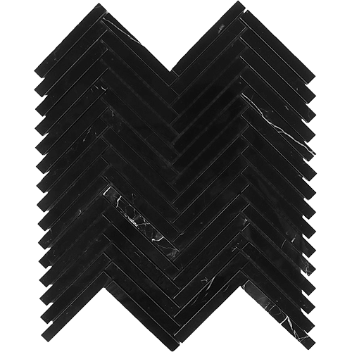 Nero Marquina 1/2" x 4" Herringbone Mosaic Marble Tile