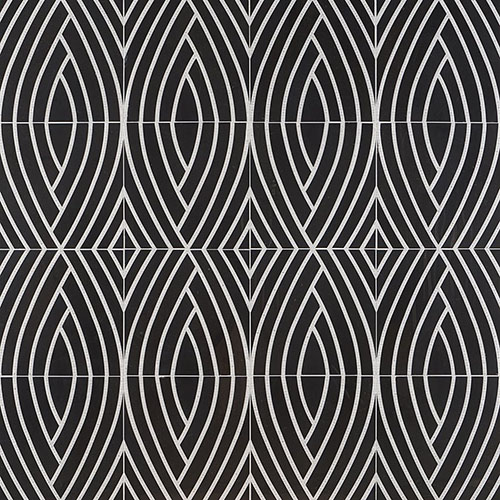 The New Palm Beach by Krista Watterworth Leaf Black Marble Tile