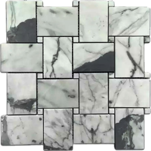 Calacatta White Polished Basketweave Mosaic Marble Tile