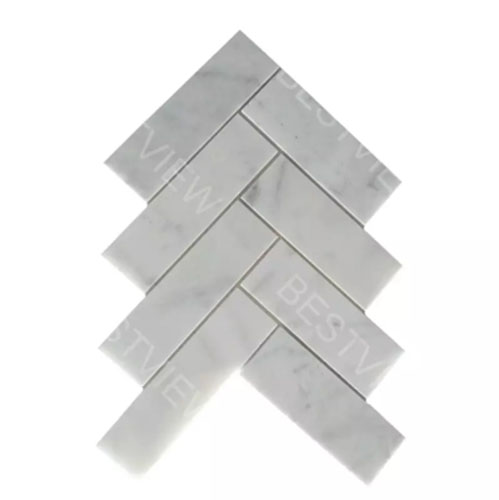 Calacatta White Polished Herringbone Mosaic Tile