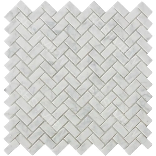 Carrara White Herringbone Mini Brick Mosaic Marble Tile