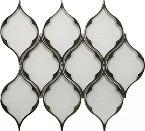 Silver Glass with Silver Trim Feather Pattern Mosaic Waterjet Tile