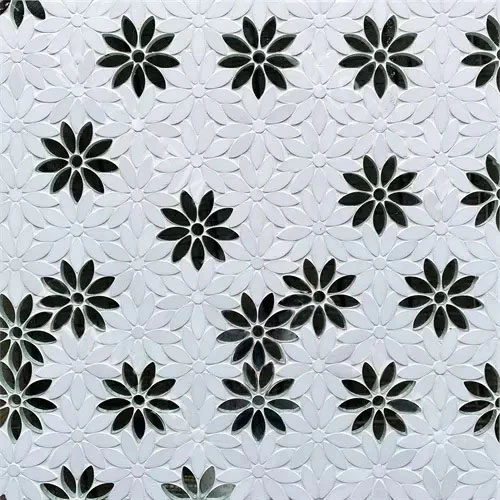 Thassos Marble With Antique Mirror Flower Mosaic Tile