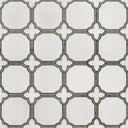 Thassos White & Athens Gray Patterned Mosaic Waterjet Tile