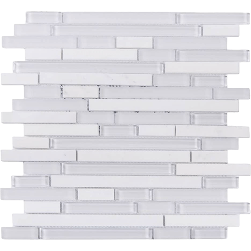 White Staccato Random Strips Glass Tile