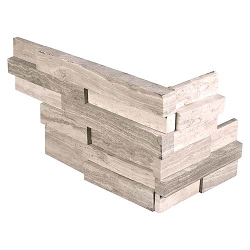 Marble tile in White Oak 3D Honed Ledger Corner