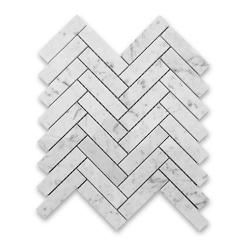 Carrara White 1" x 4" Herringbone Honed