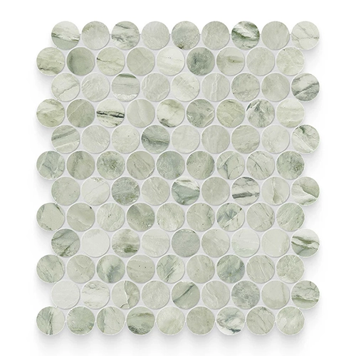 Verde Matcha 1.25" x 1.25" Penny Round Honed