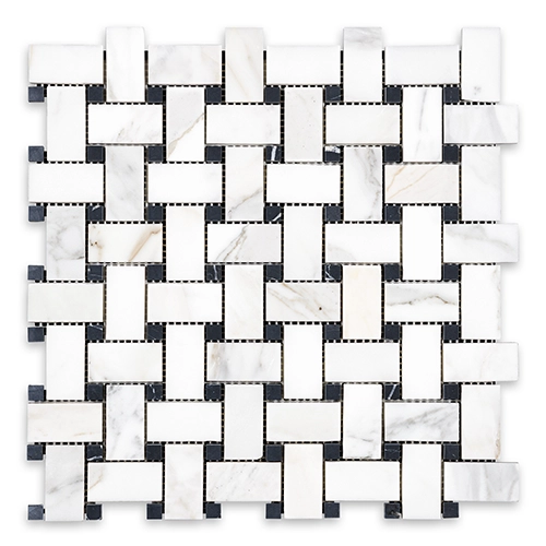 Calacatta Gold - Basketweave w/ Black Dot Honed