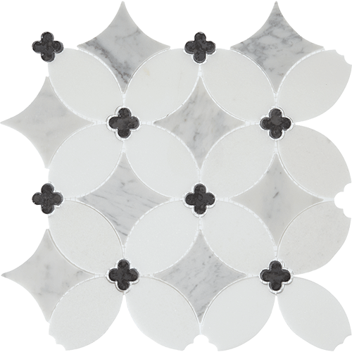 Lavaliere Petal Carrara Thasso Black Antique Mirror 14" x 14"