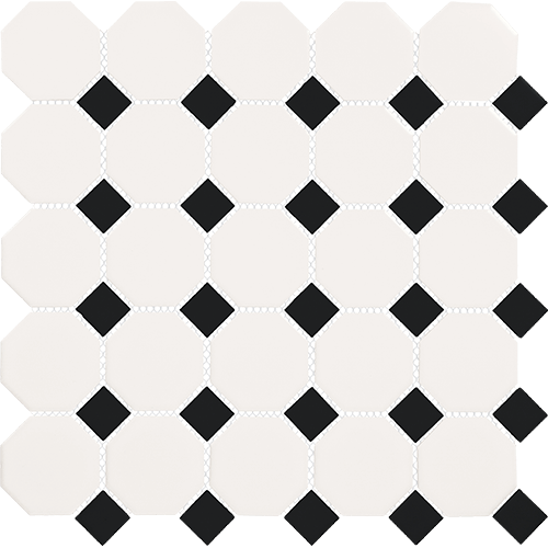 Octagon & Dot White / Black 12" x 12"