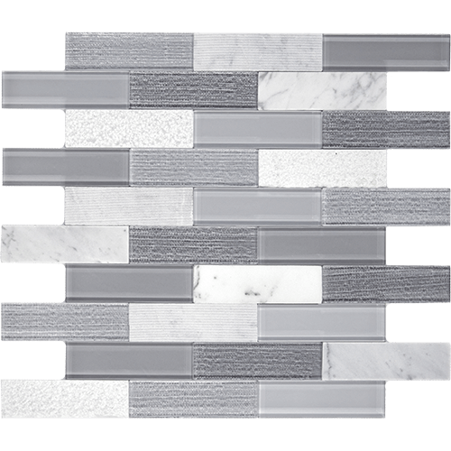 SimplyStick Mosaix 1 1/4" x 4 Brick Joint Stormy Mist and Glass Blend 12" x 12"