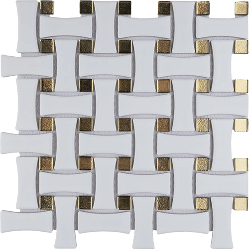 Metro Dog Bone Basketweave Matte White/Gold Glass Dot