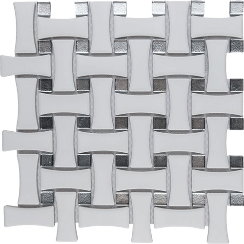 Metro Dog Bone Basketweave Matte White/Silver Glass Dot