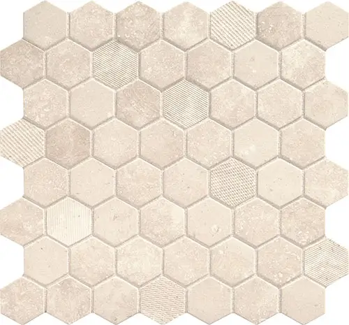 Vintage Hex Antique Beige 12" x 12"