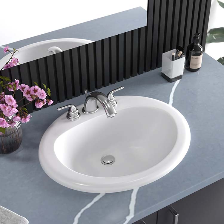 PL-1011 White Porcelain Self- Rimming Bathroom Sink 20-1/2" x 18" with a 4" Spread