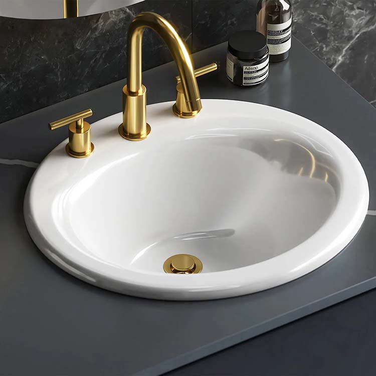 PL-1011 White Porcelain Self- Rimming Bathroom Sink 20-1/2" x 18" with a 8" Spread
