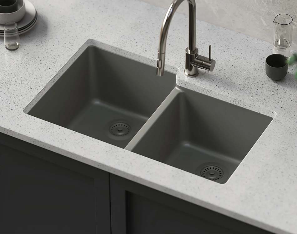 PL-175 Gunmetal Granite Composite Topmount/Undermount Kitchen Sink 33" x 22" x 9.49"