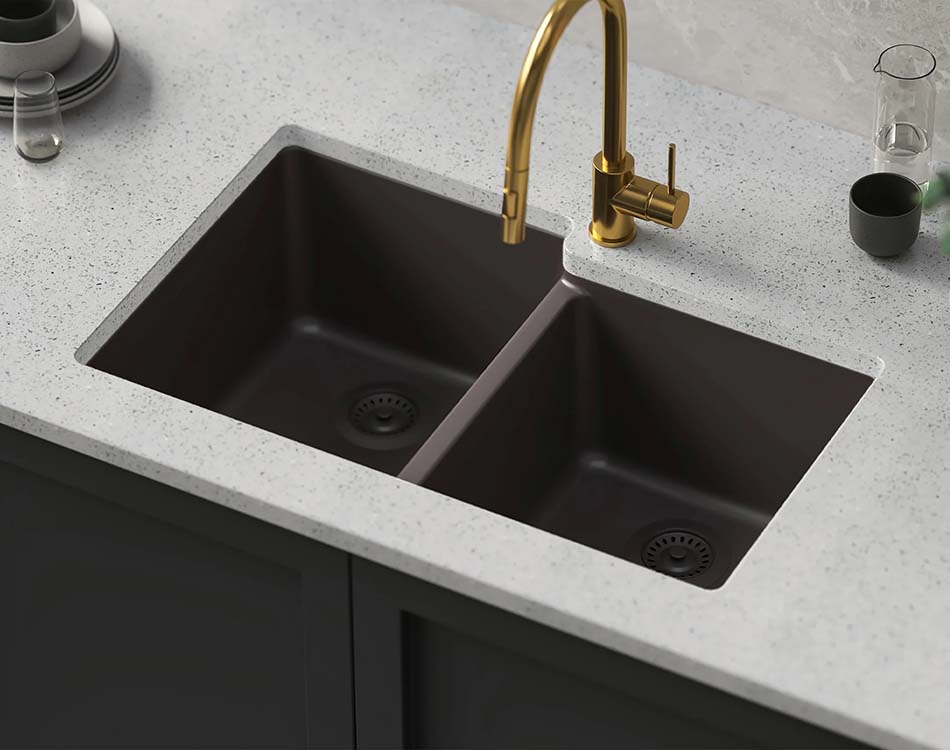 PL-175 Mocha Granite Composite Topmount/Undermount Kitchen Sink 33" x 22" x 9.49"