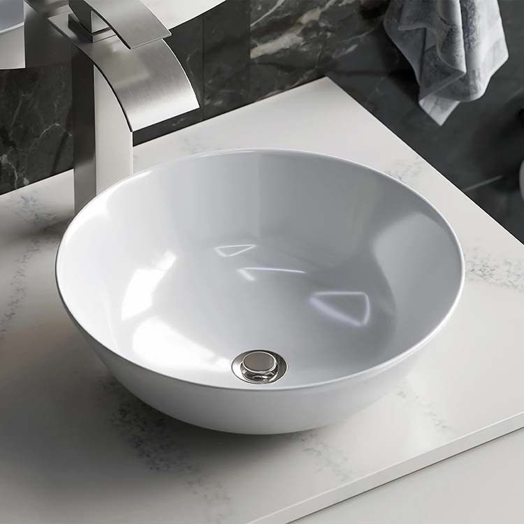PL-3001 White Porcelain Vessel Bathroom Sink 16" x 16" x 6 1/4"