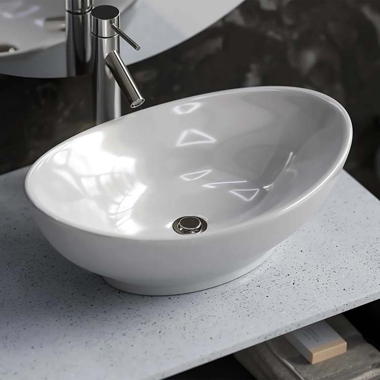 PL-3002 White Porcelain Vessel Bathroom Sink 22 3/4" x 14 3/4" x 7 1/2"