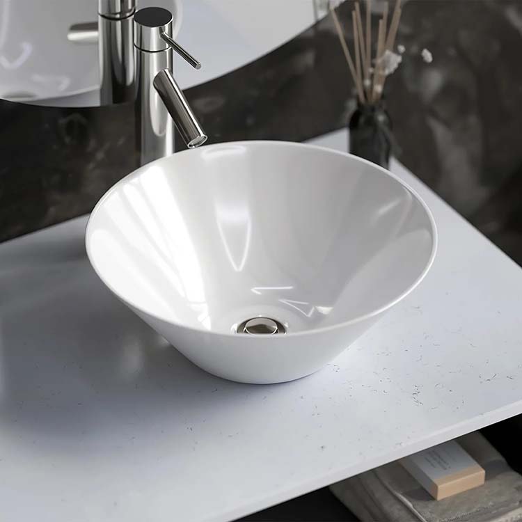 PL-3014 White Porcelain Vessel Bathroom Sink 16 3/4" x 16 3/4" x 5 3/4"