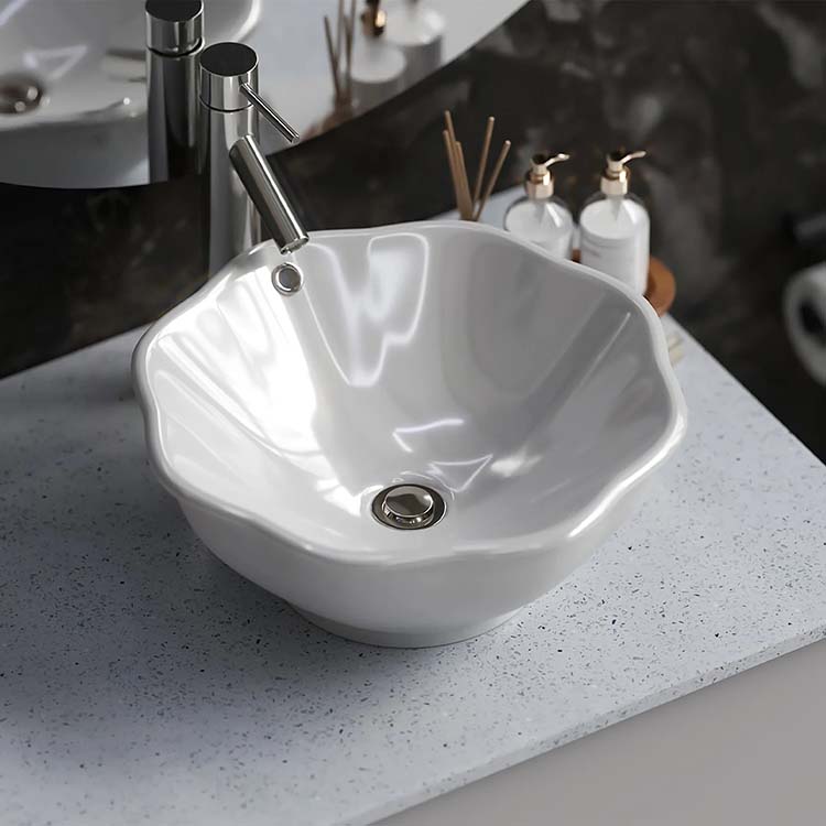 PL-3053 White Porcelain Vessel Bathroom Sink 17 3/4" x 17 3/4" x 7"