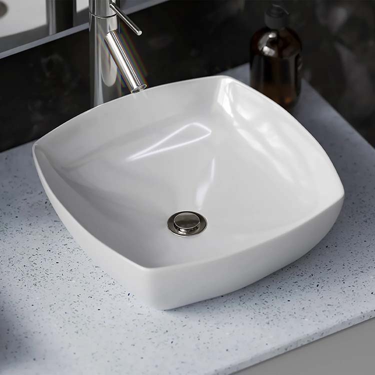 PL-3060 White Porcelain Vessel Bathroom Sink 16" x 16" x 5 1/8"