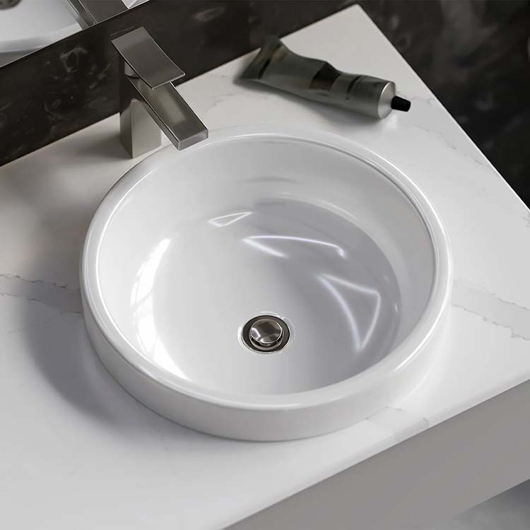 PL-3086 White Porcelain Semi-Recessed Bathroom Sink 18" x 18" x 7 1/2"