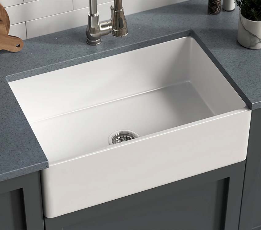 PL-FC3018SB 30" x 18" x 10" Single Bowl Farmhouse Style Fireclay Sink