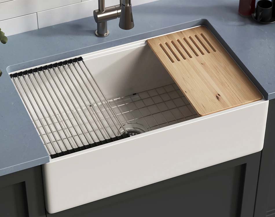 PL-FC3320WS 33" x 20" x 10" Workstation Style Fireclay Sink