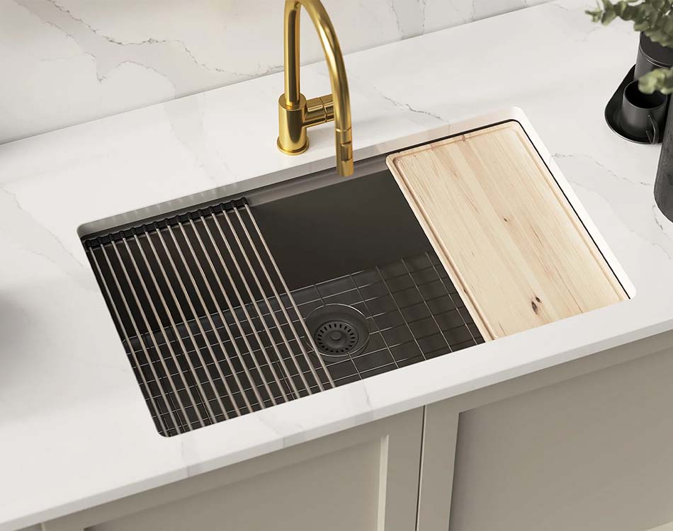 PL-WS400 Concrete Granite Composite Single Bowl Dual Mount Workstation Sink 33" x 22" x 9.50"