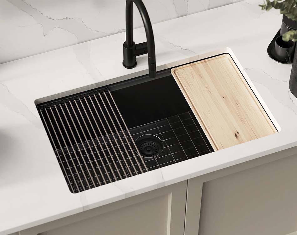 PL-WS400 Onyx Granite Composite Single Bowl Dual Mount Workstation Sink 33" x 22" x 9.50"