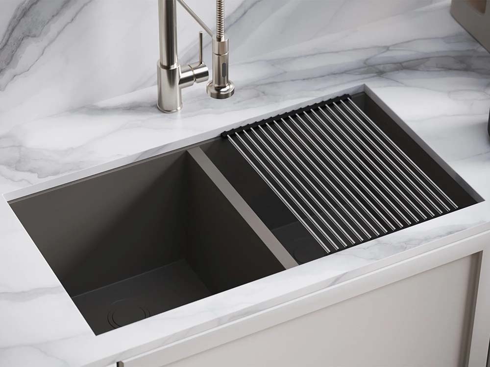 PL-WS500 Concrete Granite Composite Double Bowl Dual Mount Workstation Sink 33" x 22" x 9.50"