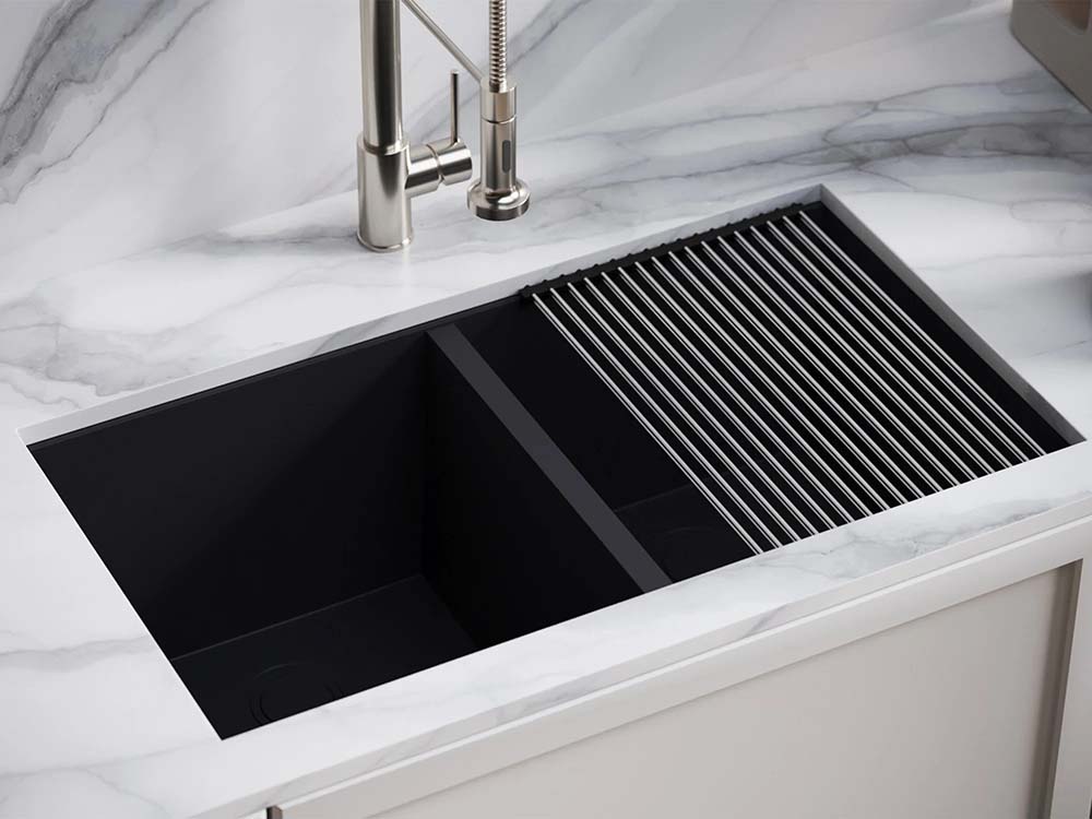 PL-WS500 Onyx Granite Composite Double Bowl Dual Mount Workstation Sink 33" x 22" x 9.50"