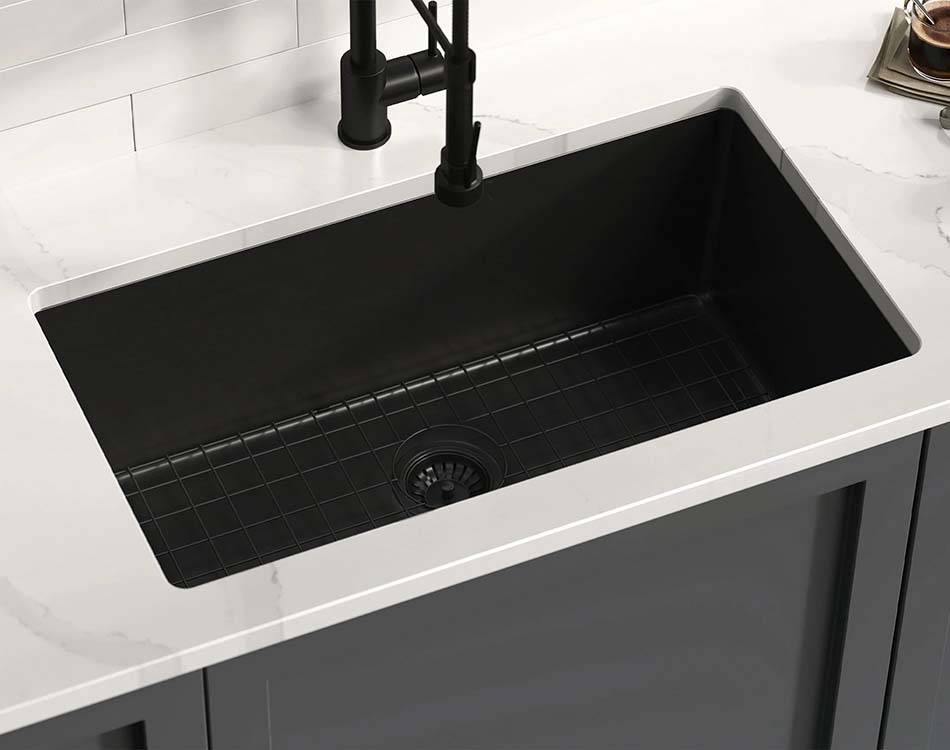 PL-GMB115 R15 16g Handmade 16 Gauge Gunmettal Black Stainless Steel Undermount Kitchen Sink with Micro Radius Corners