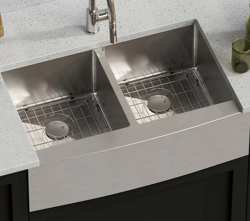 PL-HA128 R15 16g Handmade 16 Gauge Stainless Steel Farmhouse Kitchen Sink with Micro Radius Corners
