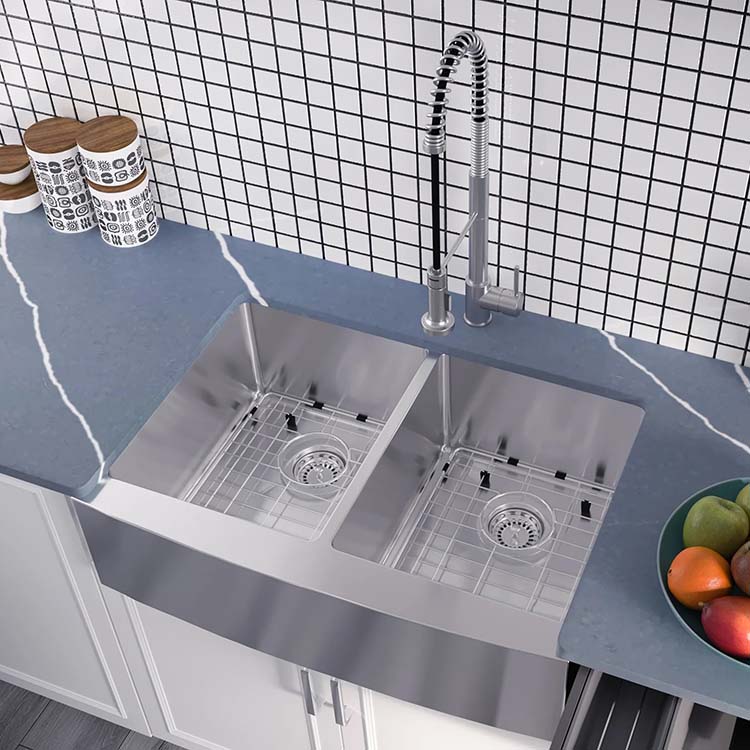 PL-HA128_B PL-HA128 R15 16g Handmade 16 Gauge Stainless Steel Farmhouse Kitchen Sink with Micro Radius Corners