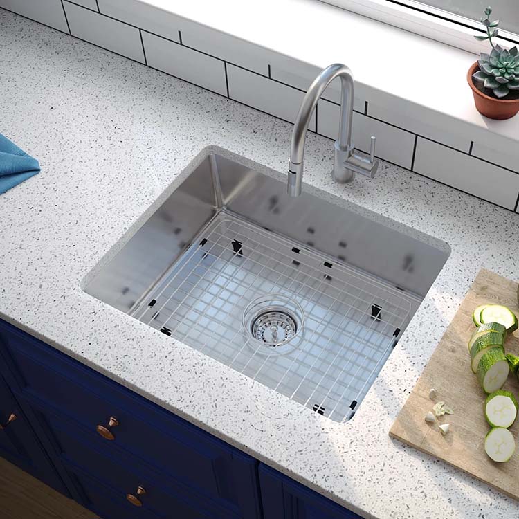 PL-VR2318R20_B PL-VR2318 R20 18 Gauge Stainless Steel Undermount Kitchen Sink 23" x18" with Low Radius Corner