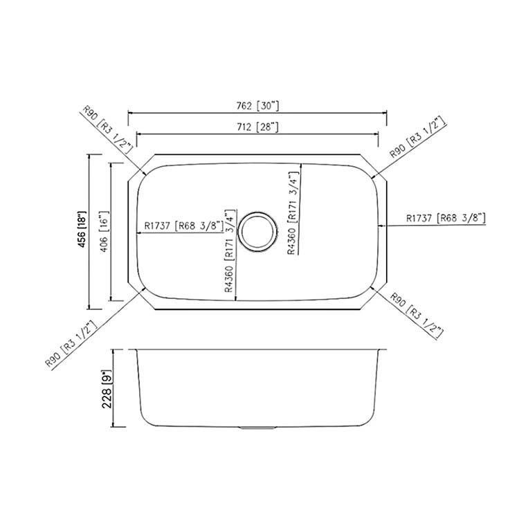 PL-VS3018_LD1 PL-VS3018 16/18 Gauge Stainless Steel Single Bowl Undermount Kitchen Sink Measurements