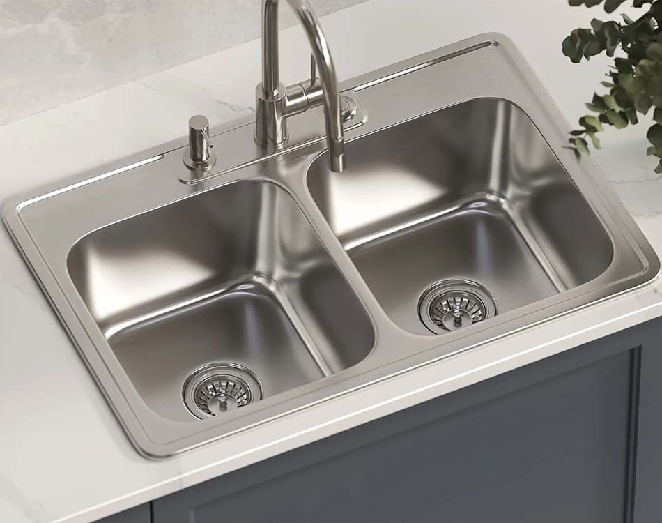 PL-VT5050-3 18 Gauge Stainless Steel Double Bowl Topmount Kitchen Sink 33" x 22"