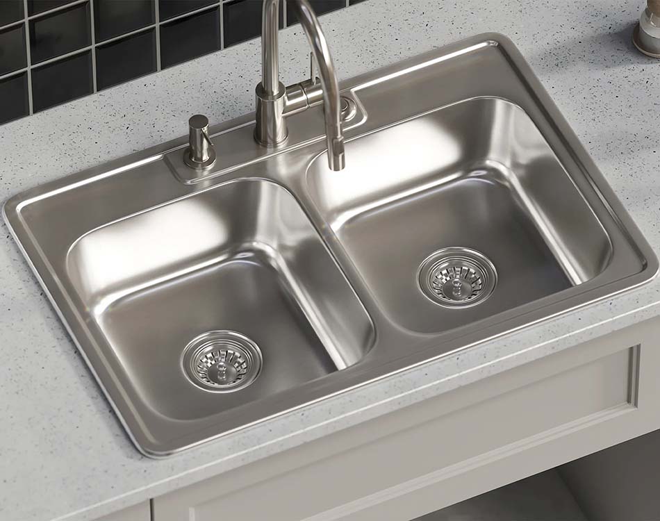 PL-VT5050-3 ADA Compliant 18 Gauge Stainless Steel Double Bowl Topmount Kitchen Sink 33" x 22"