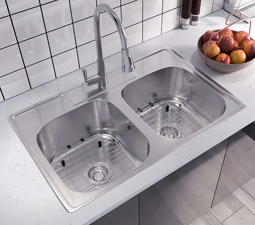 PL-VT5050_C PL-VT5050-3 18 Gauge Stainless Steel Double Bowl Topmount Kitchen Sink 33" x 22"