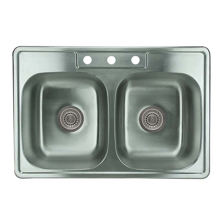 PL-VT5050_F PL-VT5050-3 18 Gauge Stainless Steel Double Bowl Topmount Kitchen Sink 33" x 22"