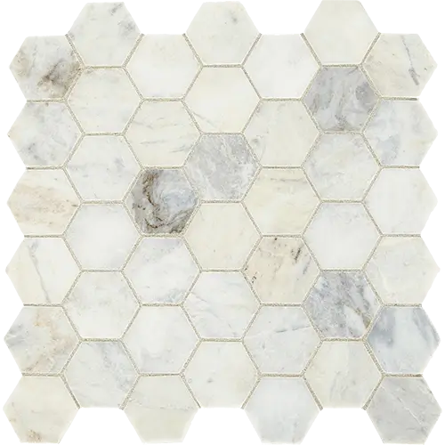 Marble Polished 2" Hexagon Daphne White 13" x 12"