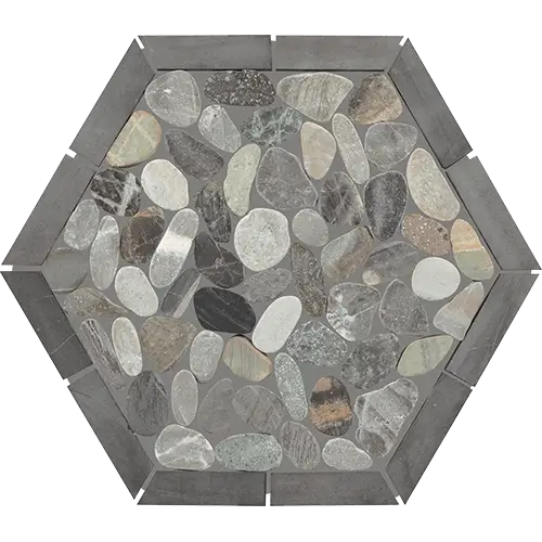 Pebble Oasis Framed Hex Coastal 12" x 10"