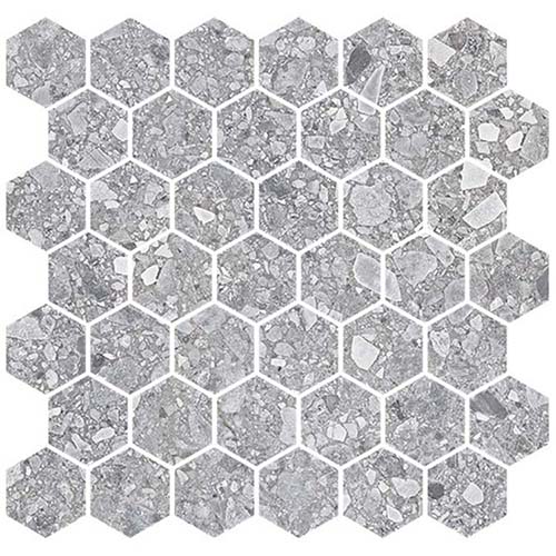Porcelain Mosaic tile in Harmonic Tremelo Stellata Matte Hex Mosaic