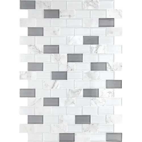 Perfit Mosaix Brick Joint 1" x 2" White Carrara & Glass 18" x 11-12"