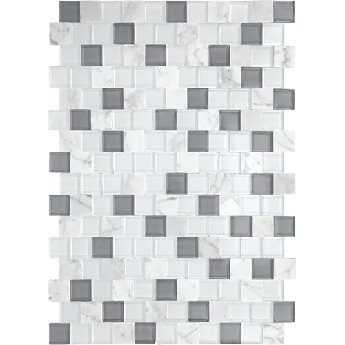 Perfit Mosaix Brick Joint White Carrara & Glass 18" x 11-12"